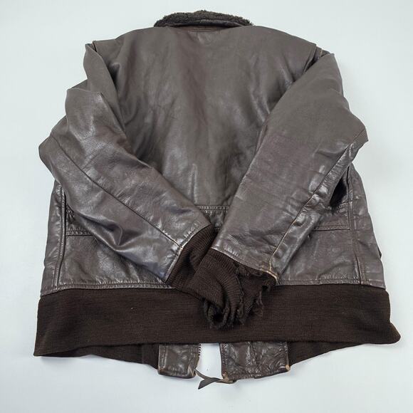 VINTAGE Brill Bros G-1 Flight Jacket Mens 42 Brown Leather Mouton Collar USN 80s - Picture 15 of 16
